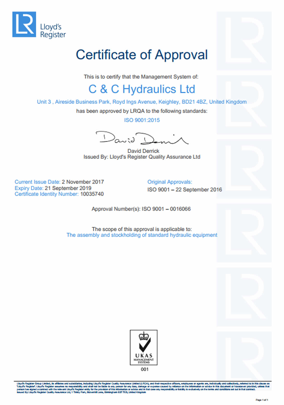 iso 9001 certificate cc hydraulics